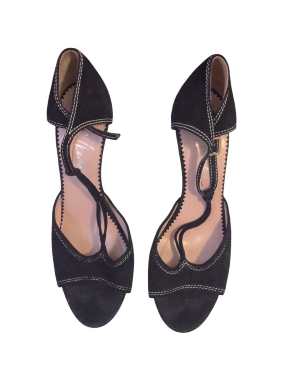 Daniel Barbara Women’s Black Suede T-Strap Peep Toe Heeled Buckle Shoes Sz 7.5